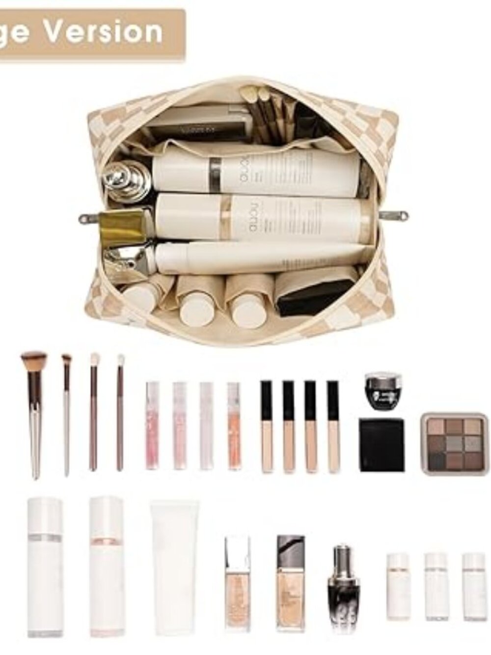 Narwey Large Checkered Makeup Bag Organizer Travel Cosmetic Toiletry Bag
